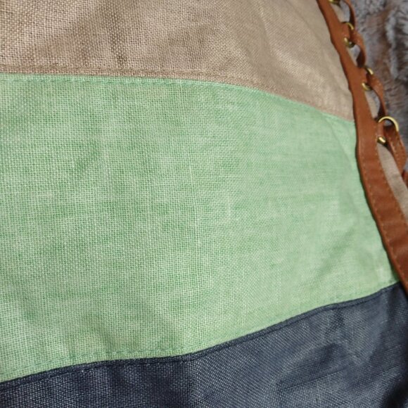 Twiggy London Shoulder Bag Cotton/Linen Vegan Leather Blue Green Beige *FLAWS* - Picture 10 of 16